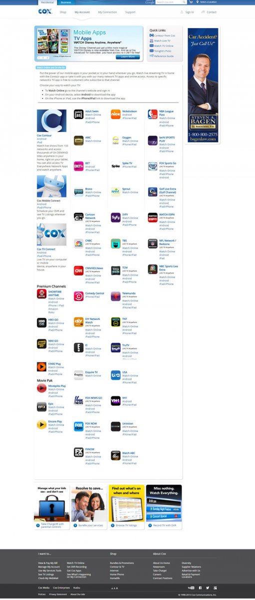 Cox My Connection Online Apps page